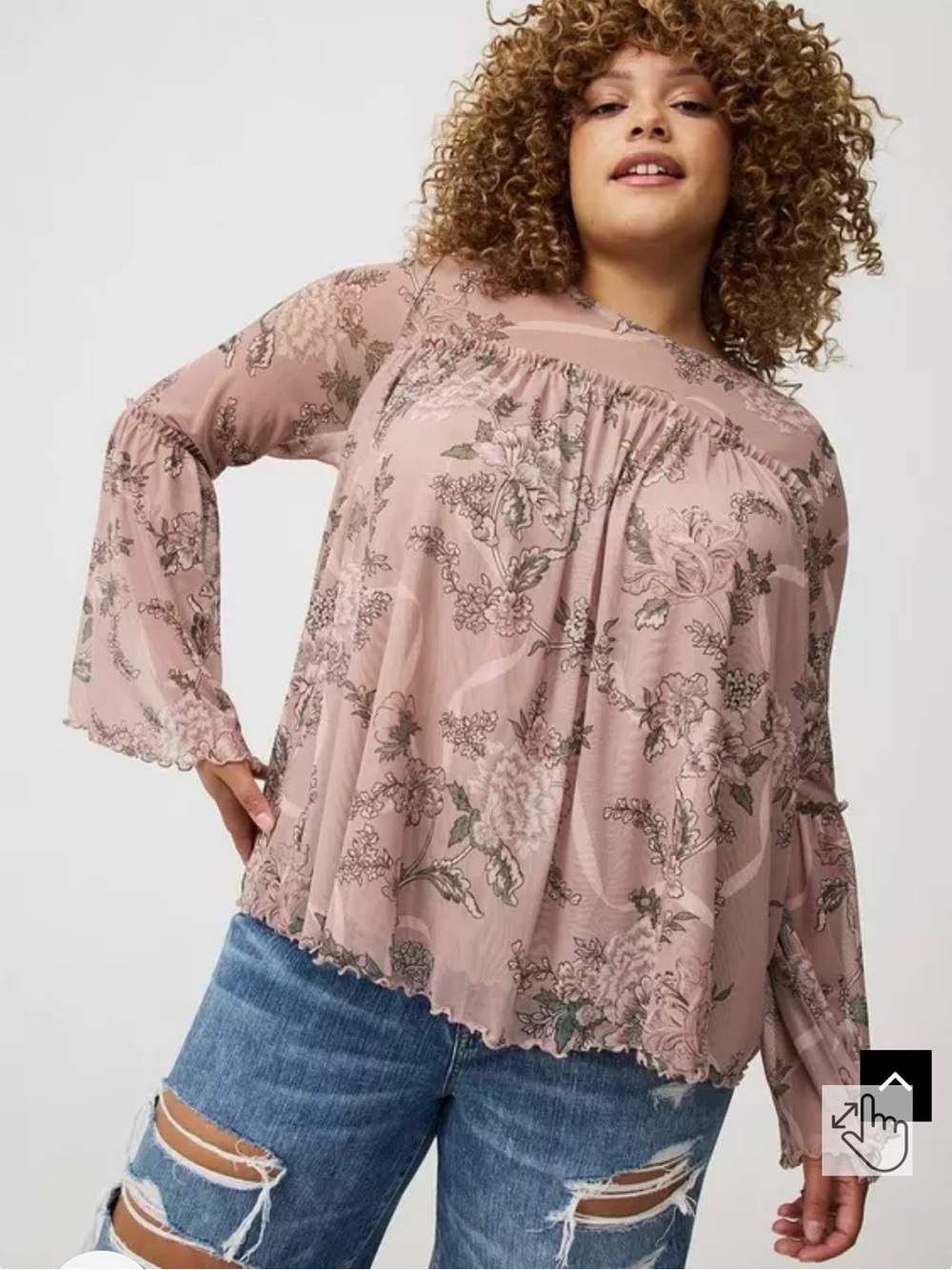 torrid Dusty Rose Floral Stretchy Mesh Peasant Blouse
